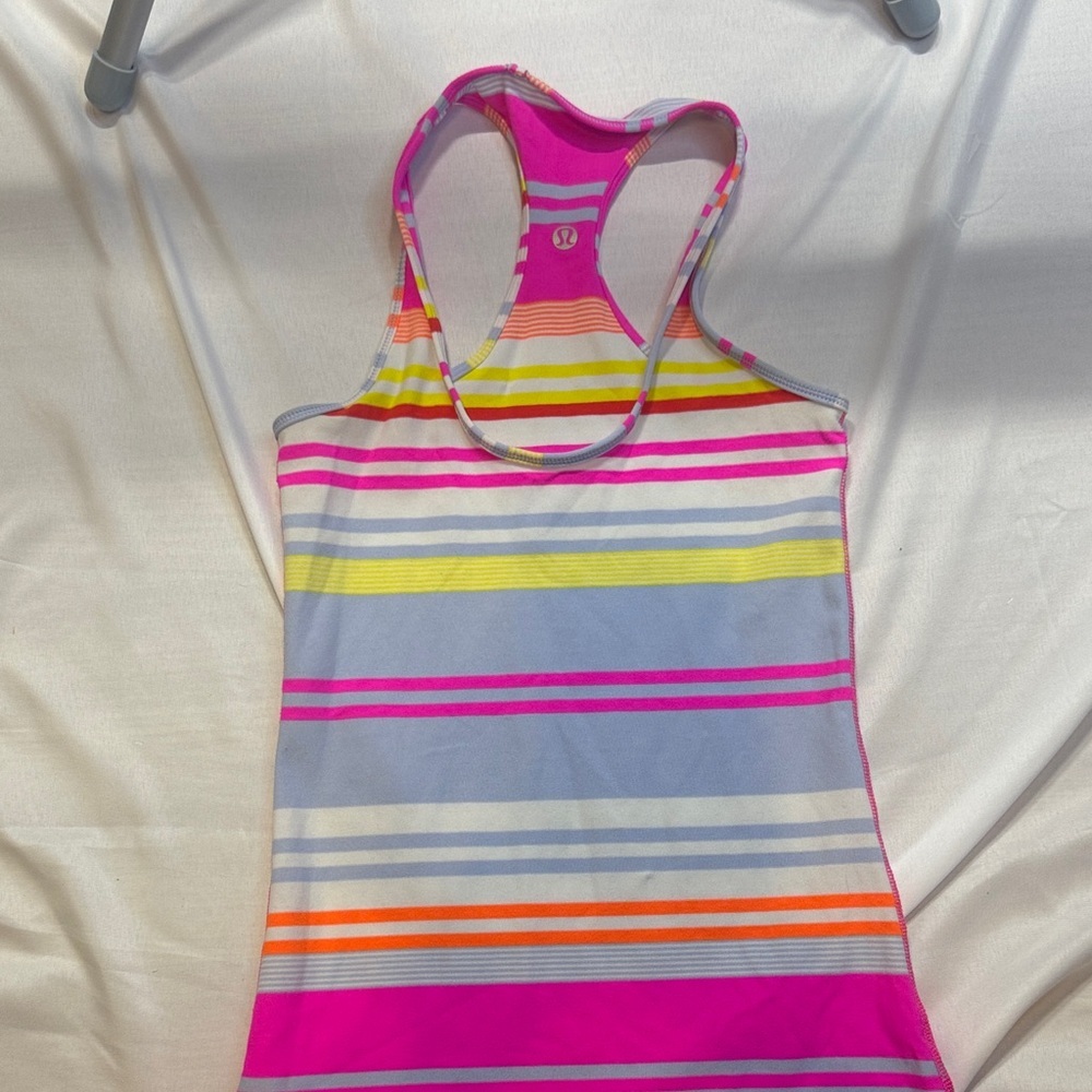 Lululemon Striped Racerback Tank - Hot Pink with Neon Accents